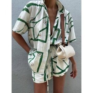 Commense Print Drawstring Shorts Set off white size‎ S